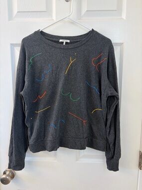 COMUNE Charcoal Embroidered Crewneck Sweatshirt - Multicolor Stitching
